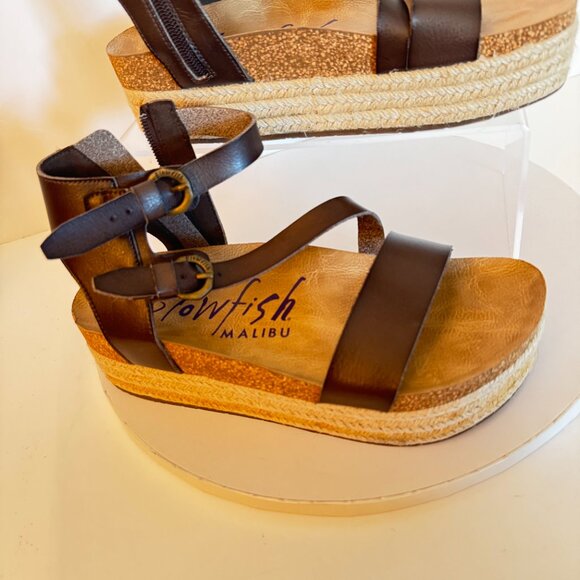 Blowfish Malibu Tanna Platform Strap Wedge Sandal Women Size 8 Brown - Picture 2 of 16